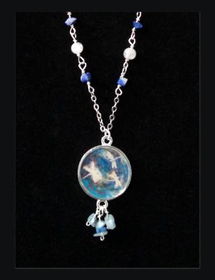 Cobalt Blue Dragonfly Art Print Pendant and Gemstone Necklace Cobalt Blue Dragonfly Art Print Pendant and Gemstone Necklace