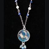 Cobalt Blue Dragonfly Art Print Pendant and Gemstone Necklace 