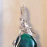 African Turquoise Wire Wrapped Teardrop Pendant - Silver