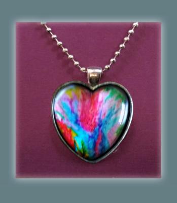 Heart Pendant Necklace, Abstract Craypa Art Print Necklace, Fine Art Print Jewelry Heart Pendant Necklace, Abstract Craypa Art Print Necklace, Fine Art Print Jewelry