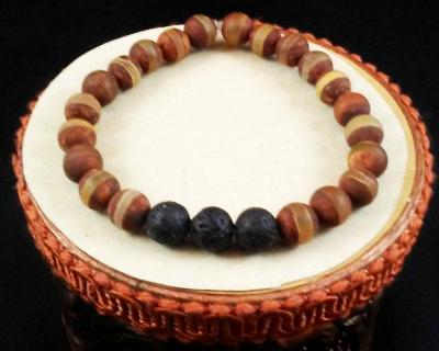 Tibetan Agate Dzi Bead Diffuser Bracelet, Aromatherapy Bracelet, Lava Bead Bracelet, Large