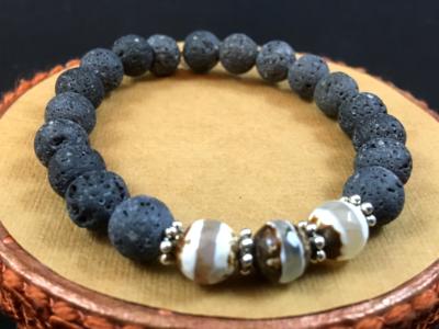 Faceted Tibetan Agate & Lava Rock Diffuser Bracelet Faceted Tibetan Agate & Lava Rock Diffuser Bracelet