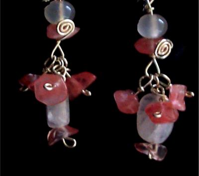 Cherry quartz and moonstone earrings