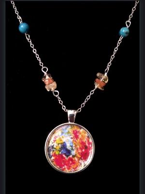 Garden Blooms Art Print Pendant and Gemstone Necklace Garden Blooms Art Print Pendant and Gemstone Necklace