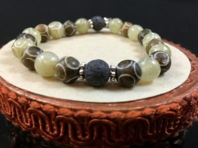 Green & Brown Carved Soochow Jade Bead Diffuser Bracelet Green & Brown Carved Soochow Jade Bead Diffuser Bracelet