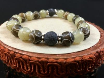 Green & Brown Carved Soochow Jade Bead Diffuser Bracelet