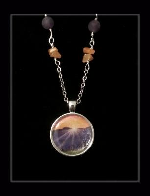 Mountain Sunrise Art Print Pendant and Gemstone Necklace Mountain Sunrise Art Print Pendant and Gemstone Necklace