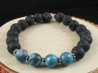 Faceted Crazy Lace Agate Diffuser Bracelet, Aromatherapy Bracelet, Lava Bead Bracelet